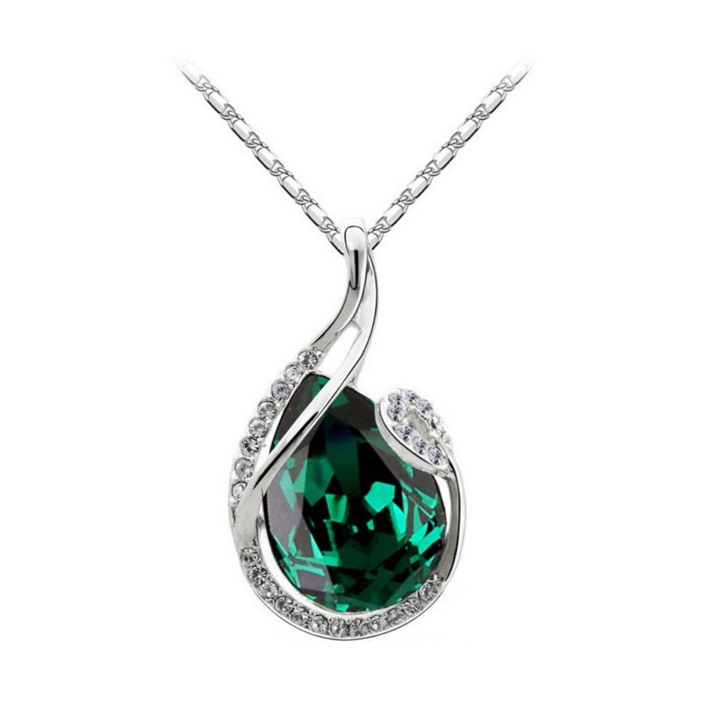 NWT Emerald Green Crystal Necklace  18 Inch Chain